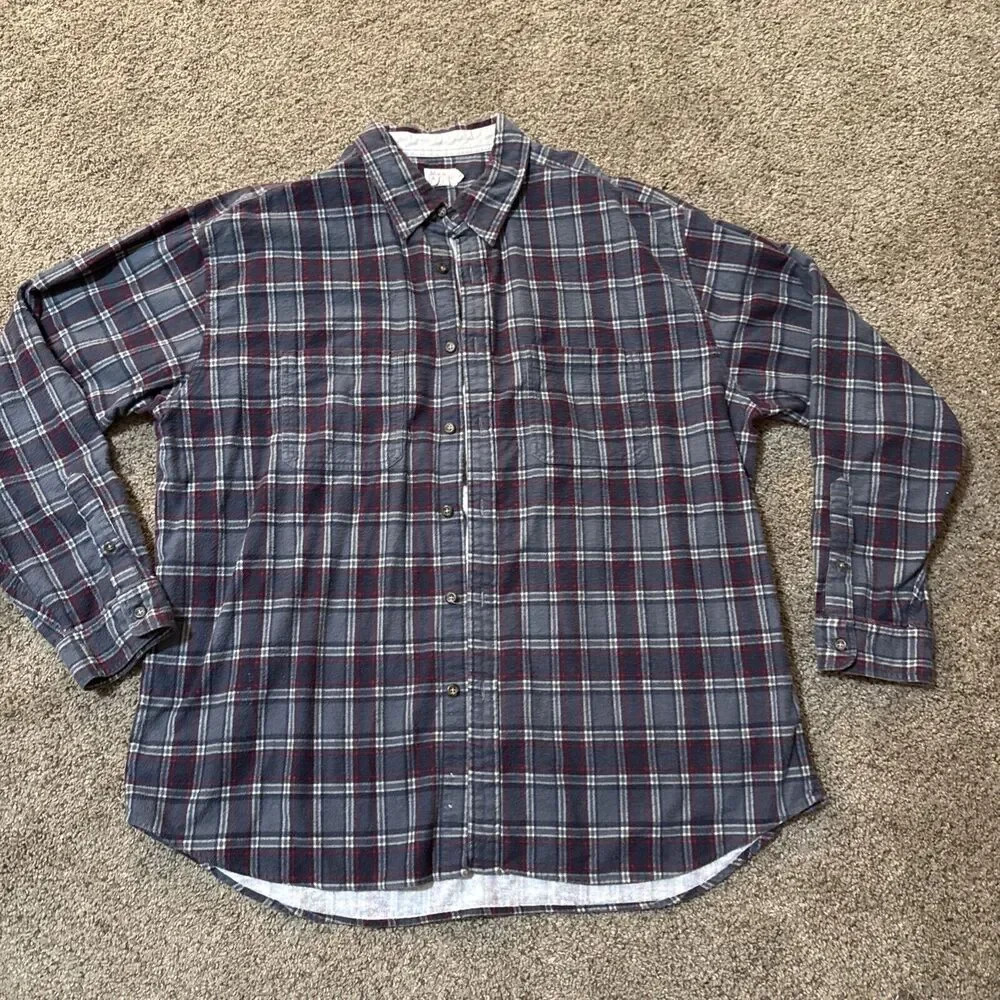 J Crew Flannel Mens Size XL 100% Cotton Premium Heavyweight Brushed Plaid Shirt